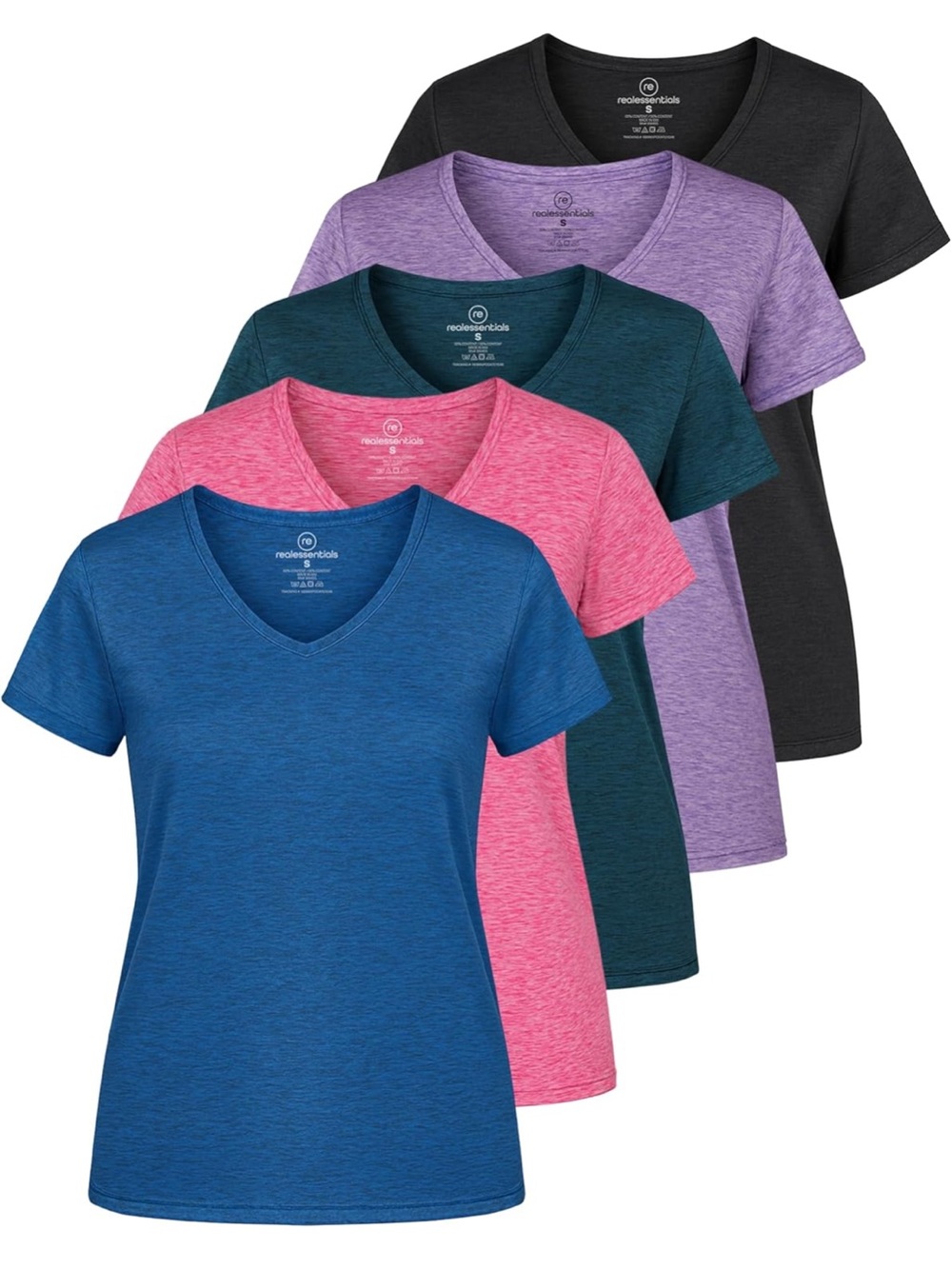Real Essentials women’s 5-pack dry fit vneck t-shirts size XL